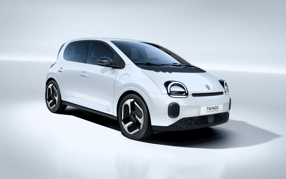 Renault Twingo E-Tech electric, citadine 100 % électrique, vue trois quarts avant